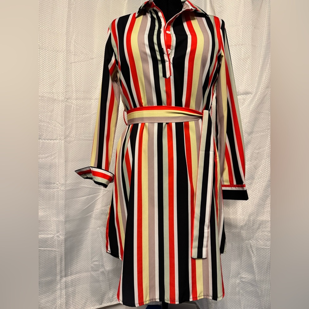 Striped Multicolor Shirt Dress. Size Medium
